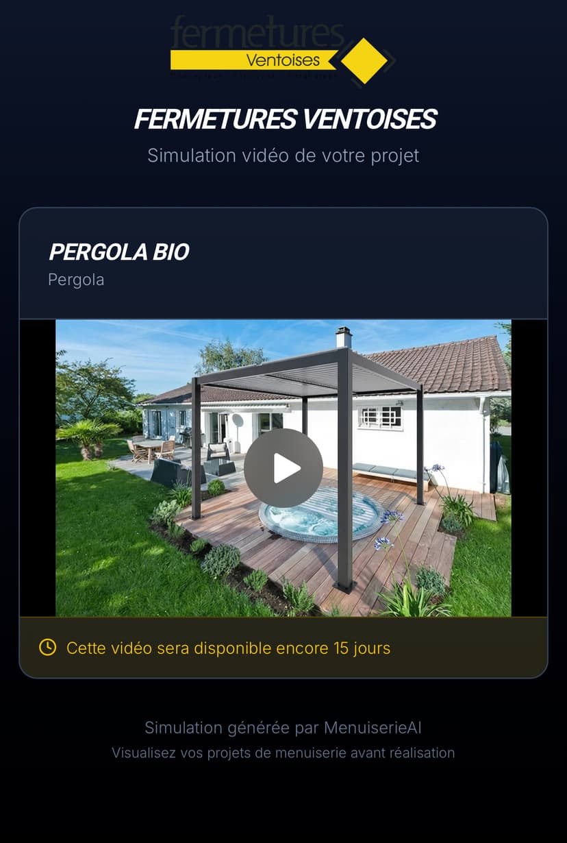 Vue client mobile après scan du QR code - Visualisation vidéo immersive